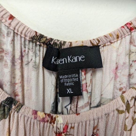 KAREN Kane Pink Floral Tiered Midi Dress XL Spring Poof Sleeve Feminine Romantic - Picture 14 of 16